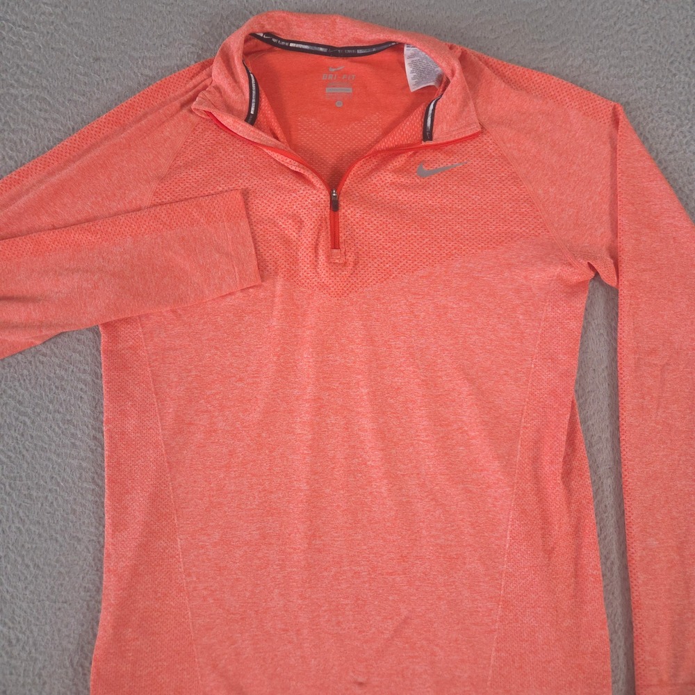 Nike Top Womens Medium Orange Dri-FIT Element Half-Zip Running Thumbhole Knit‎